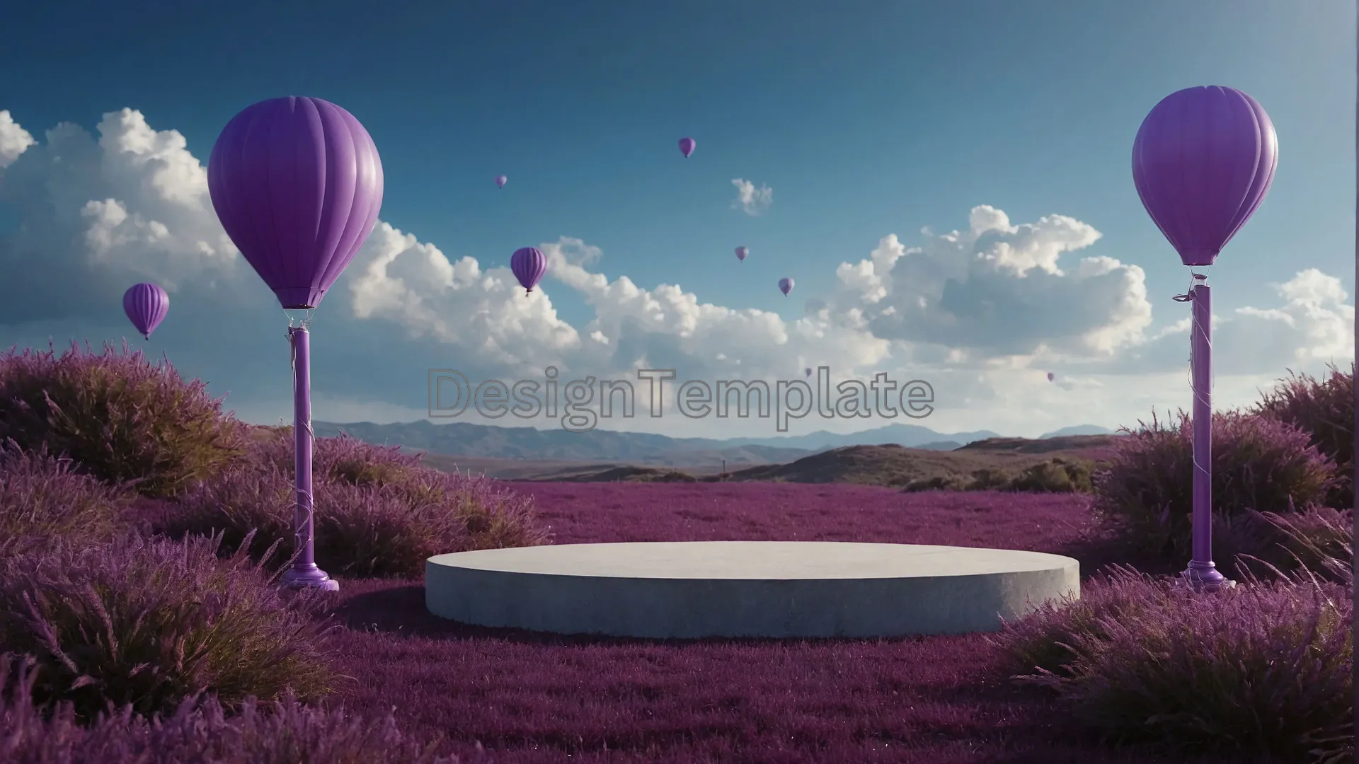 Podium and Purple Grass Background